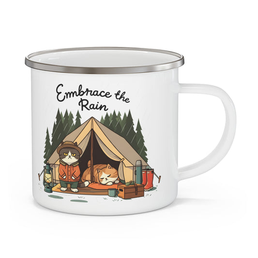 Omfamna regnemaljen campingmugg