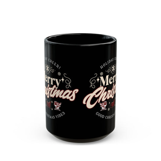 С Рождеством Happy Vibes Black Mug (11 унций, 15 унций)