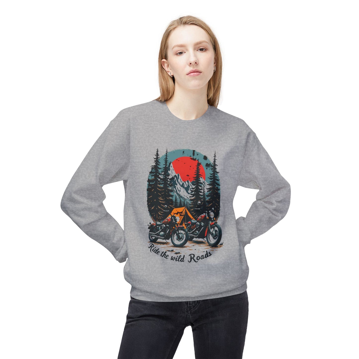 Ride the wild roads Unisex Midweight Softstyle Fleece Crewneck Sweatshirt - EmpressKorea