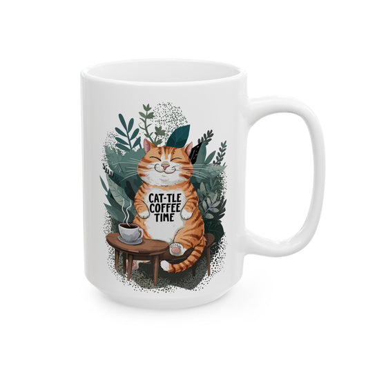 Cat-Tle-kahvin aika keraaminen muki, (11oz, 15oz)