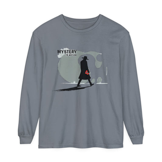 Mystery in Motion unisex plagg-farget langermet t-skjorte