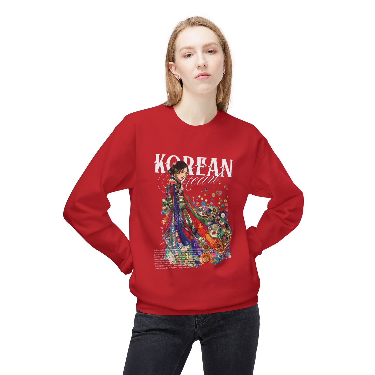 Koreaans hart unisex middengewicht softstyle fleece crewneck sweatshirt - EmpressKorea