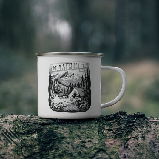 Le camping est ma tasse de camping en émail de thérapie