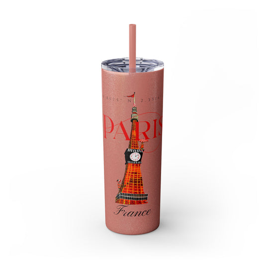 Paris long lanh skinny tumbler với ống hút, 20oz