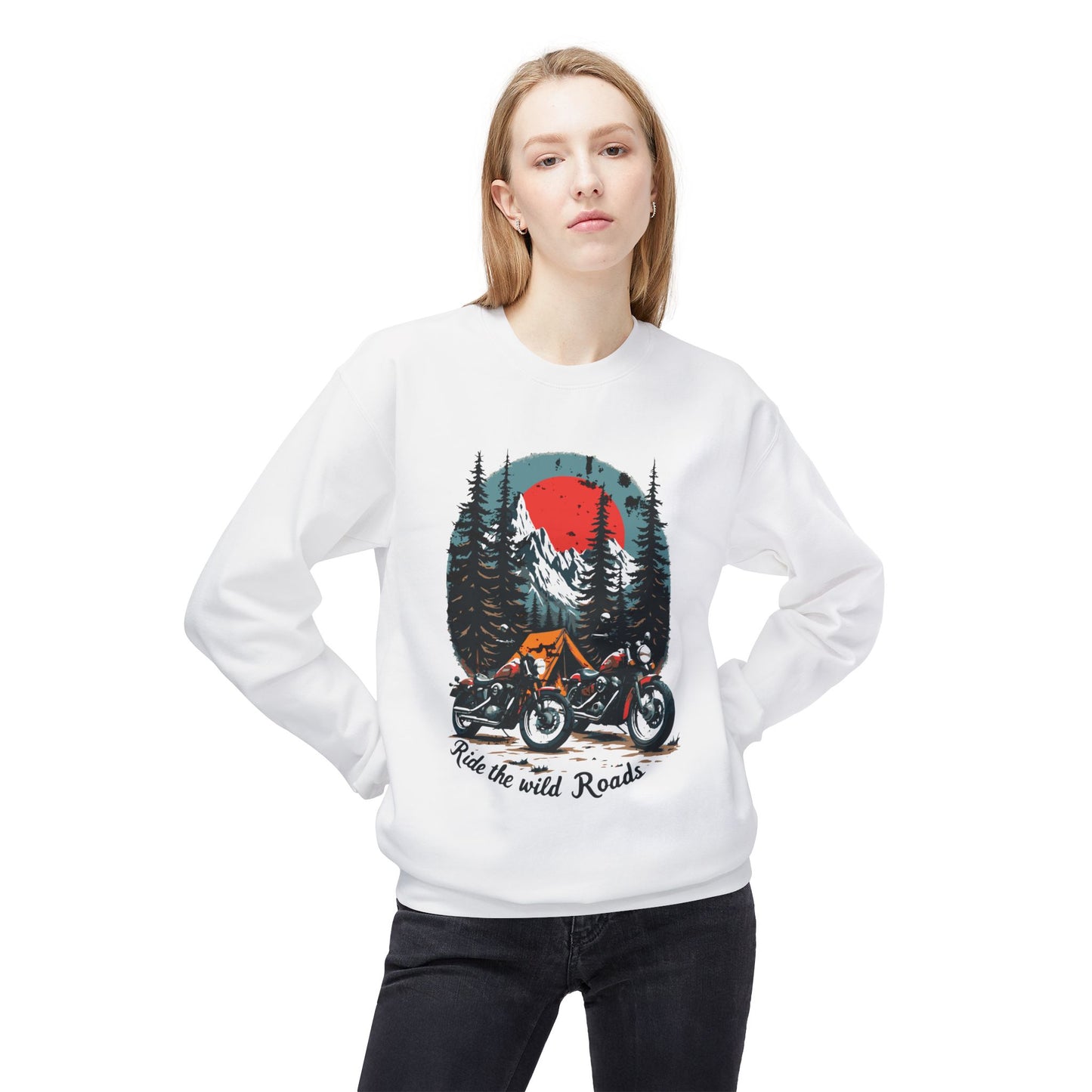 Ride the wild roads Unisex Midweight Softstyle Fleece Crewneck Sweatshirt - EmpressKorea