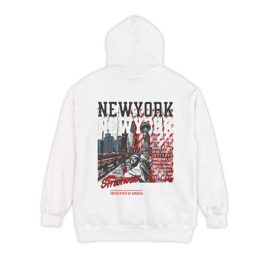 New York Streetwear Unisex Garment-Dyed Hoodie  - EmpressKorea