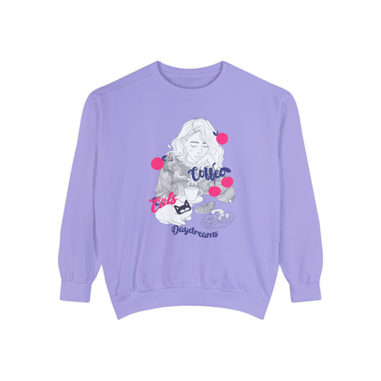 Coffee Cats Daydreams Unisex Garment-Dyed Sweatshirt  - EmpressKorea