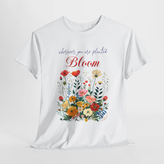 Camiseta de algodão pesado da Bloom Unissex