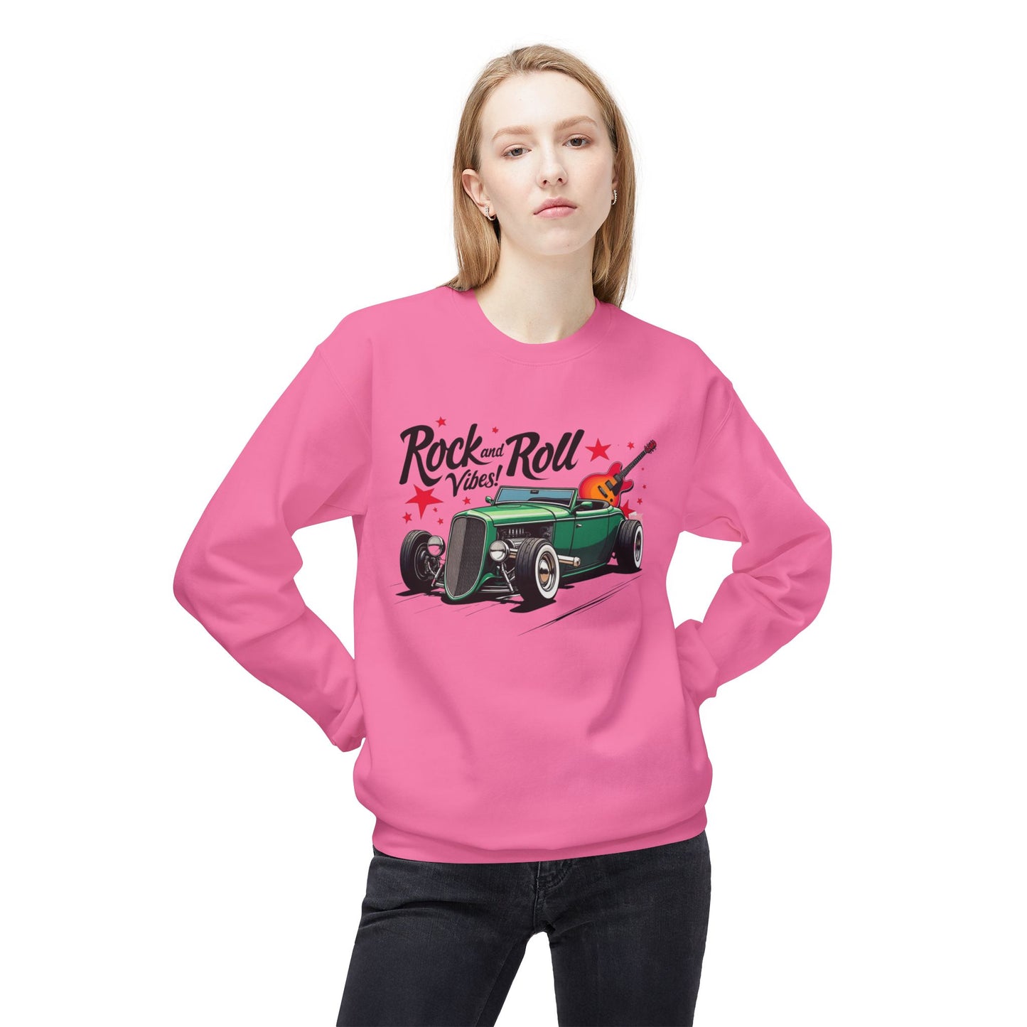 Rock & Roll Vibes Unisex Orta Siklet Softstyle Poleece Crewneck Sweatshirt - EmpressKorea