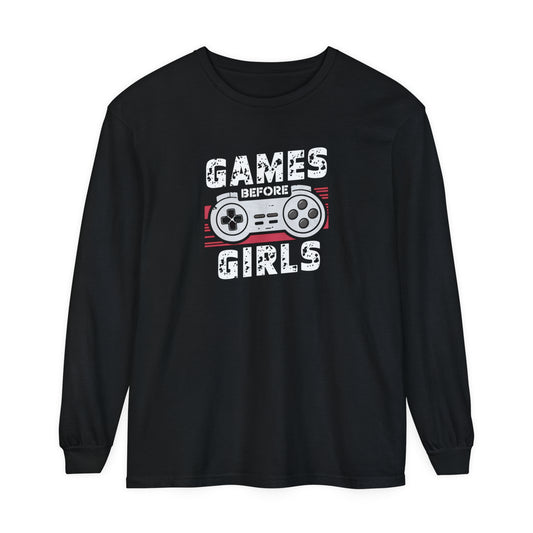 Games before girls Unisex Garment-dyed Long Sleeve T-Shirt  - EmpressKorea