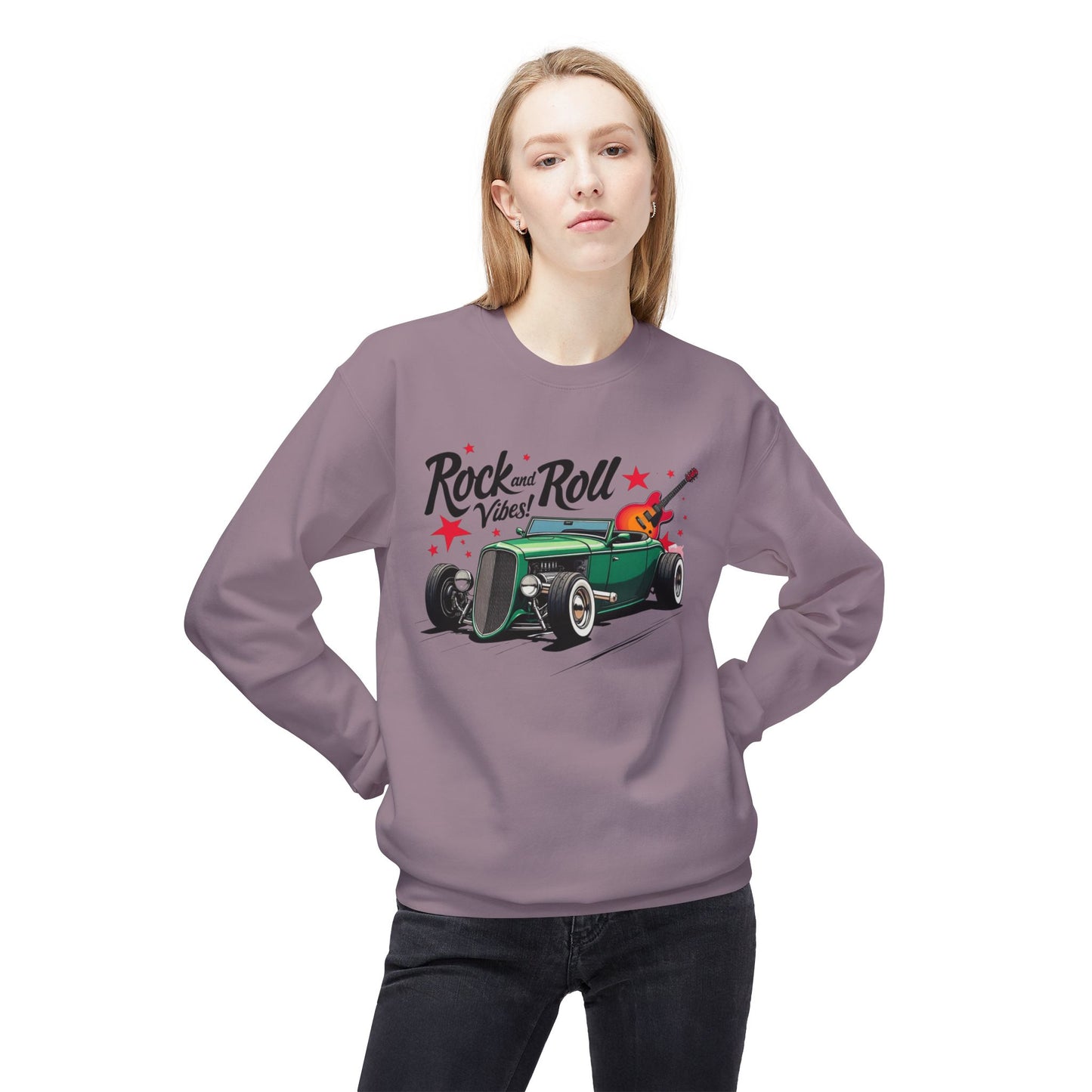 Rock & Roll Vibes Unisex Orta Siklet Softstyle Poleece Crewneck Sweatshirt - EmpressKorea