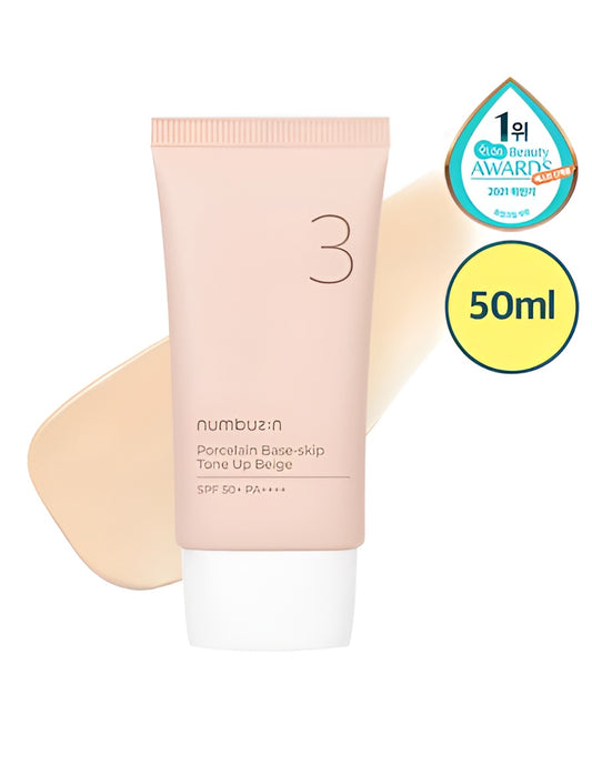 Numbuzin إصدار محدود رقم 3 قاعدة بورسلين Skip Tone Up بيج SPF50+ PA++++ 35 مل + 35 مل