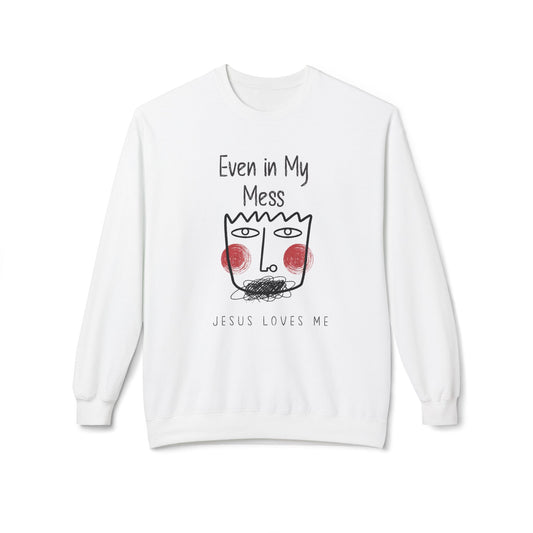 Även i min röra Jesus älskar mig unisex midweight softstyle fleece crewneck sweatshirt