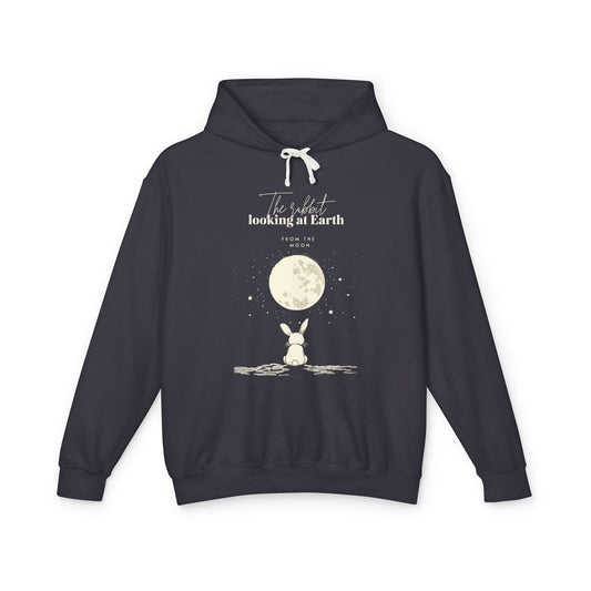 Het konijn kijkt naar de aarde van de maan unisex lichtgewicht sweatshirt met capuchon