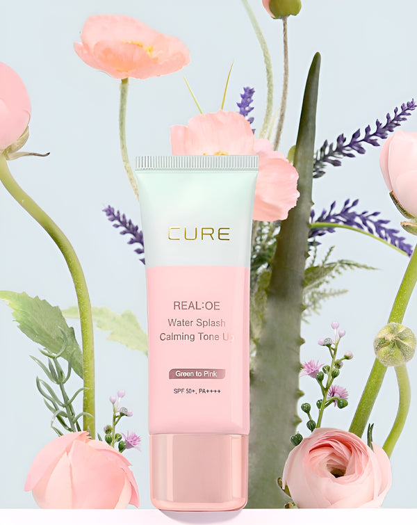 CURE Realoe Water Splash Calming Tone-Up Sun Cream SPF50+ PA++++  40g Green to Pink