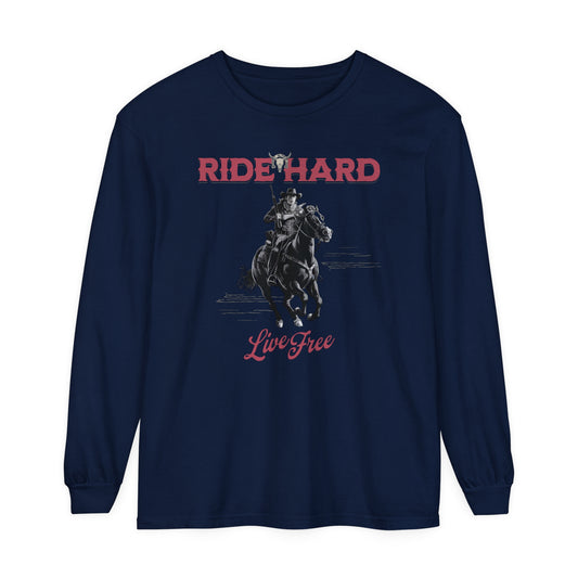 Ride hard Unisex Garment-dyed Long Sleeve T-Shirt  - EmpressKorea