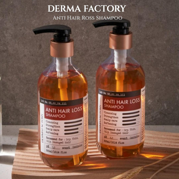 DERMA FACTORY Anti Hair Loss Shampoo 300ml *2pcs Beer Brewer's Yeast 41% Caffeine 1% Natural Active Ingredients Scalp Hair Care