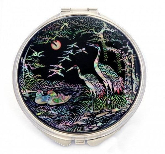 A Noble Crane, Mandarin Duck & Wild Goose Hand Mirror Big - Mandarin Duck Jangsaeng / Made In Korea - EmpressKorea