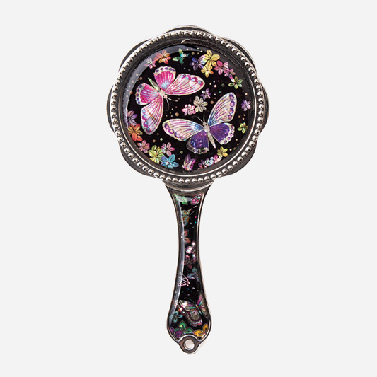 Hand Mirror With Beautiful Mother Of Pearl Handle, Mother Of Pearl Handle Mirror - Flower & Butterfly / Made In Korea - EmpressKorea