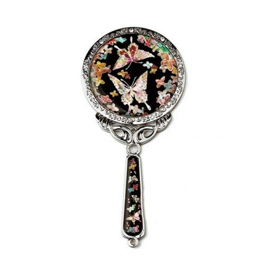 Hand Mirror With Beautiful Mother Of Pearl Handle, Mother Of Pearl Pocket Hand Mirror - Flower Butterfly / Made In Korea - EmpressKorea