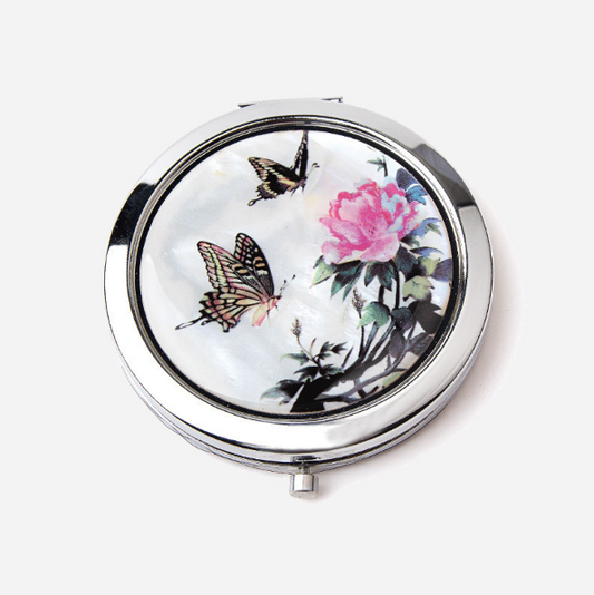 Harmony Of Korean Style & Natural Mother Of Pearl Pressed Mother Of Pearl Hand Mirror - Damhwa Butterfly/Made In Korea - EmpressKorea