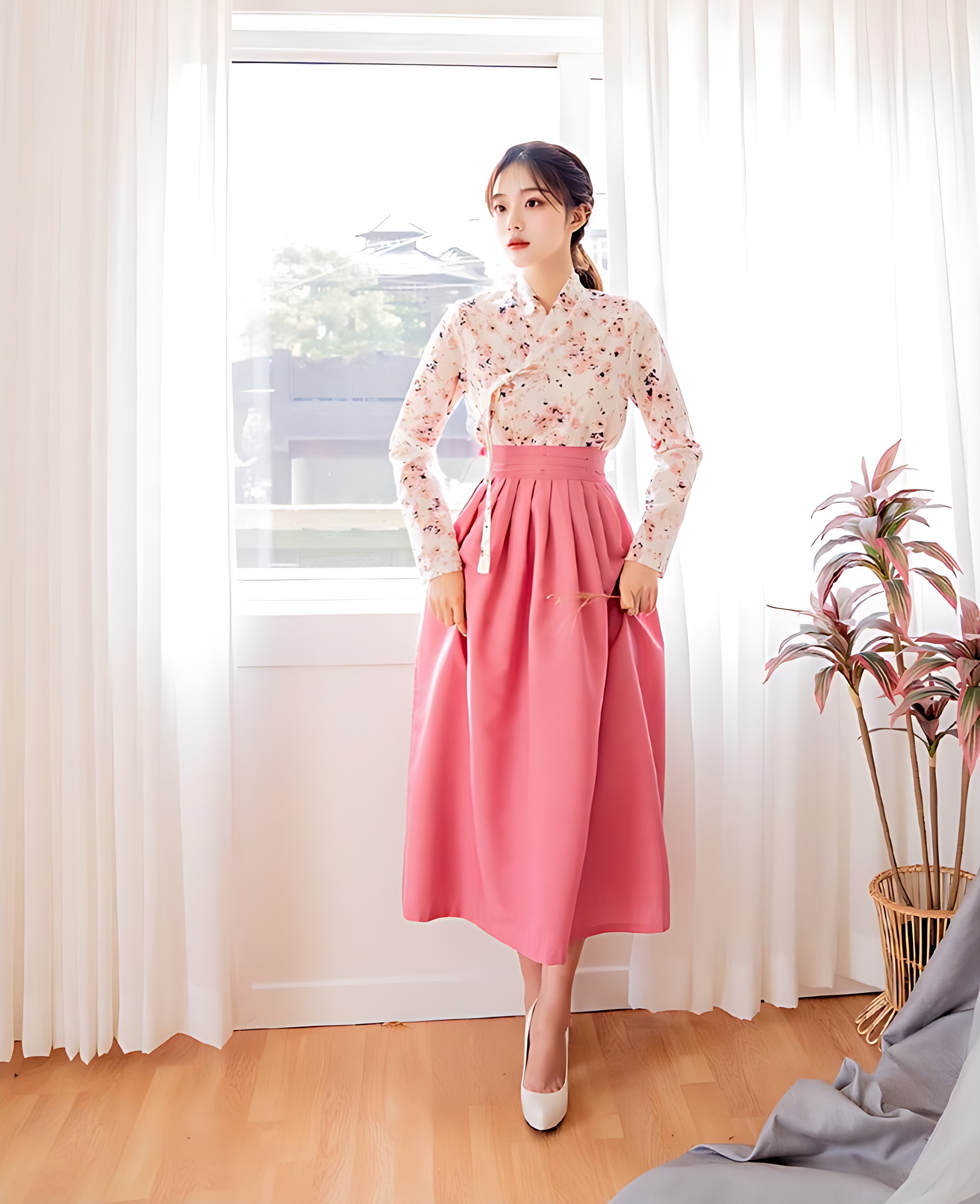 CHU Women's Modern Hanbok Naraehwa Jeogori + Naeun Rose Waist Skirt