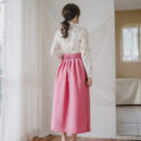 CHU Women's Modern Hanbok Cherry Blossom Ending Jeogori + Naeun Rose Waist Skirt