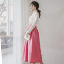 CHU Women's Modern Hanbok Cherry Blossom Ending Jeogori + Naeun Rose Waist Skirt
