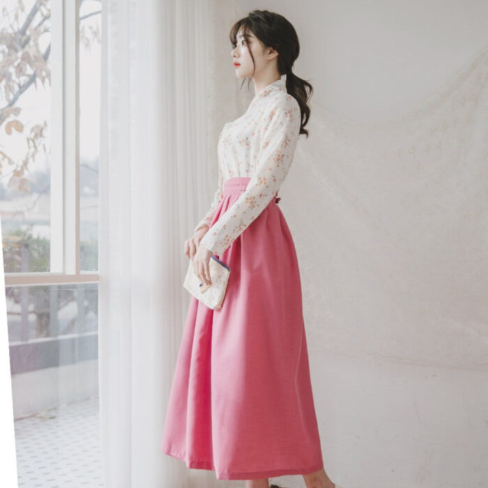 CHU Women's Modern Hanbok Cherry Blossom Ending Jeogori + Naeun Rose Waist Skirt - Image 3