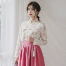 CHU Women's Modern Hanbok Cherry Blossom Ending Jeogori + Naeun Rose Waist Skirt