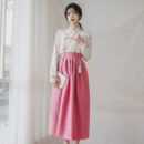 CHU Women's Modern Hanbok Cherry Blossom Ending Jeogori + Naeun Rose Waist Skirt