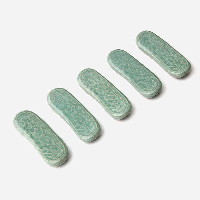 Celadon Spoon Holder Arabesque Pattern 5 piece set made in Korea - EmpressKorea