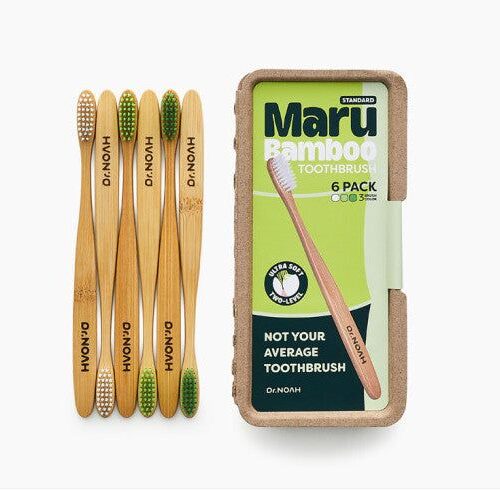 Dr.NOAH Maru Bamboo Toothbrush Standard 6pcs Eco-friendly Wooden Toothbrush - EmpressKorea