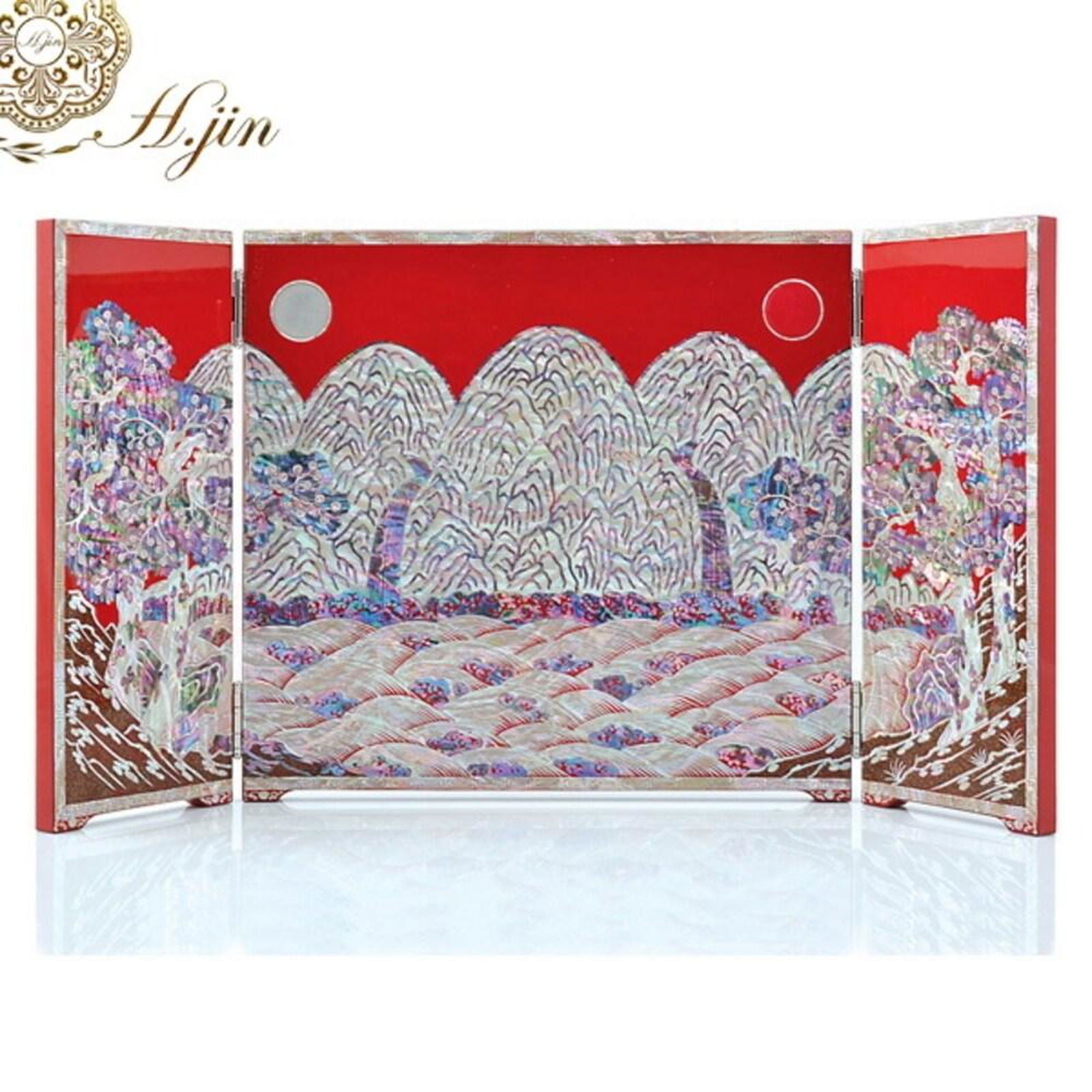 H.jin Mother-of-pearl New Sun and Moon(Ilwaldo) Folding Screen - EmpressKorea