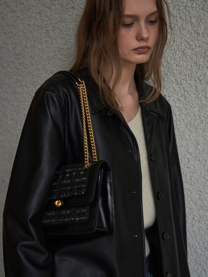 HERVE DAMIER BAG Tweed Black - EmpressKorea