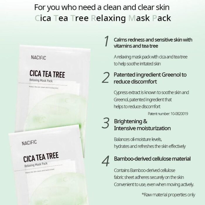 NACIFIC Cica Teatree Relaxing Mask 30g*20ea - EmpressKorea
