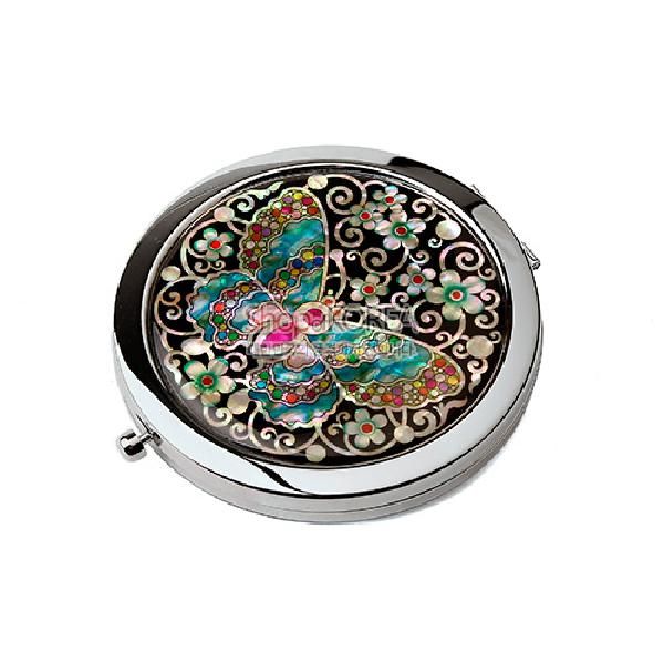One touch Mother of pearl Hand Mirror - Colored Butterfly made in Korea - EmpressKorea