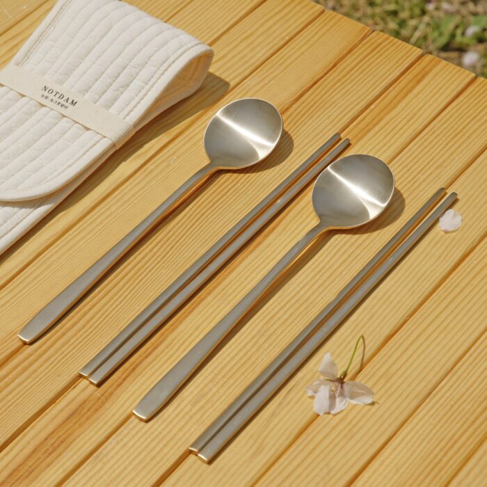 K-Heritage Bangjja Yugi Spoon&Chopstick for 2 + Quilted Spoon Holder - Image 3