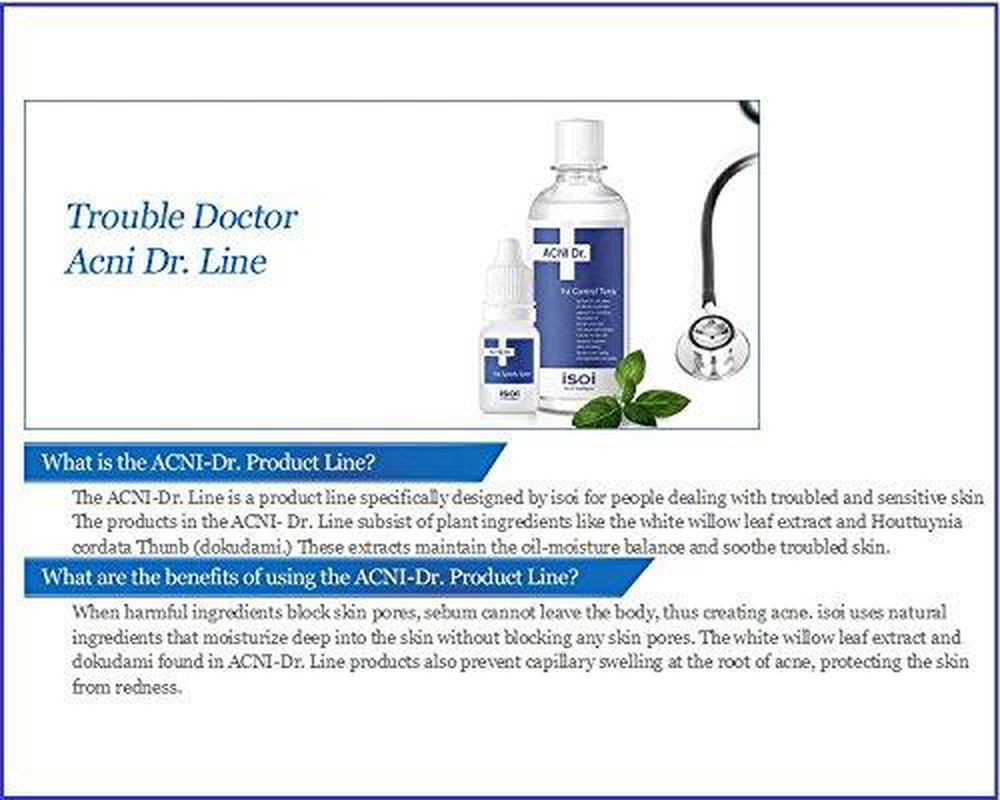 isoi ACNI Dr. 1st Control Tonic 130ml - natural moisturizing toner, for acne-prone and sensitive skin - EmpressKorea
