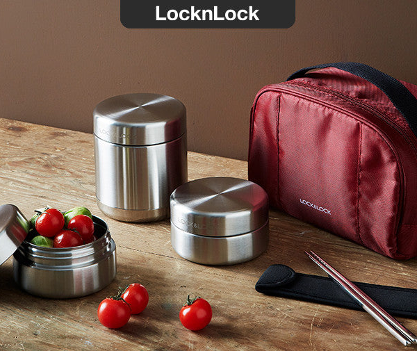 LocknLock Stainless Steel Thermal Lunch Box (Red Bag) 350ml
