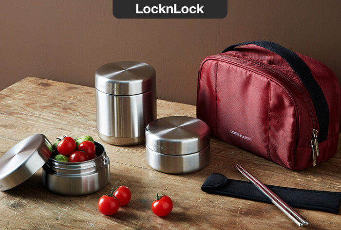 LocknLock Stainless Steel Thermal Lunch Box (Red Bag) 350ml