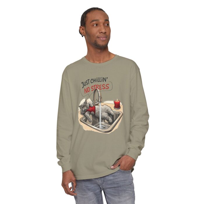 Just chillin' no stress Unisex Garment-dyed Long Sleeve T-Shirt - Image 15