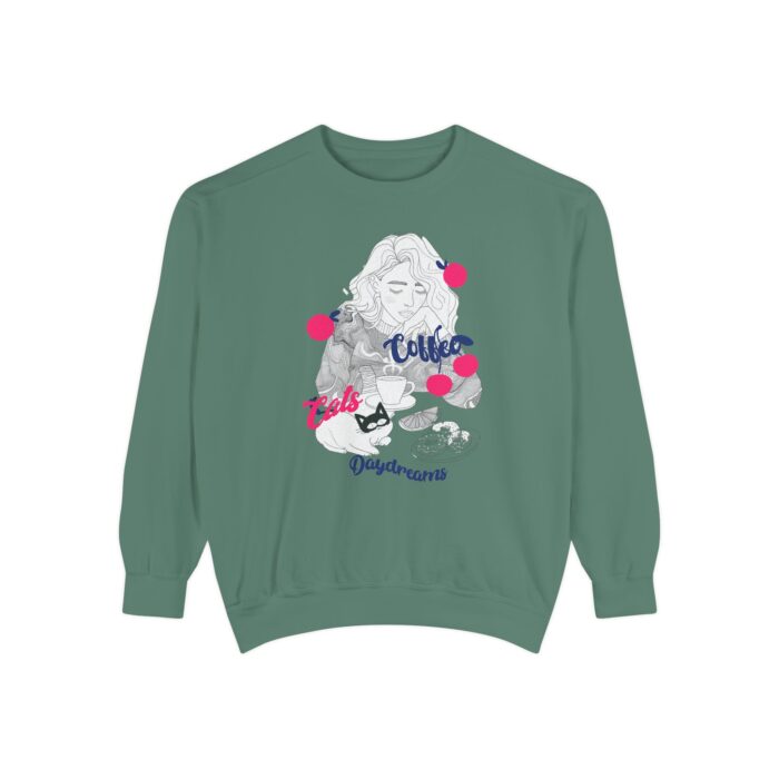 Coffee Cats Daydreams Unisex Garment-Dyed Sweatshirt - Image 17