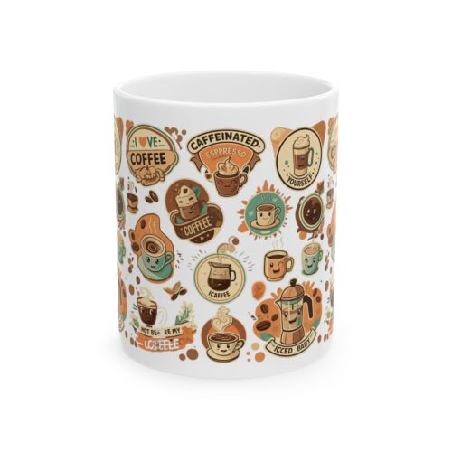 Coffee Stickers Ceramic Mug, (11oz, 15oz)