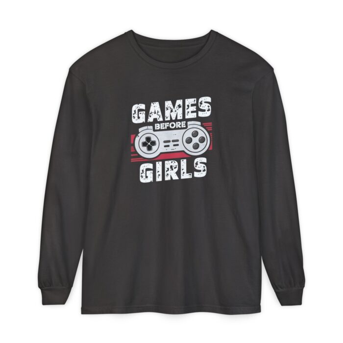 Games before girls Unisex Garment-dyed Long Sleeve T-Shirt - Image 5