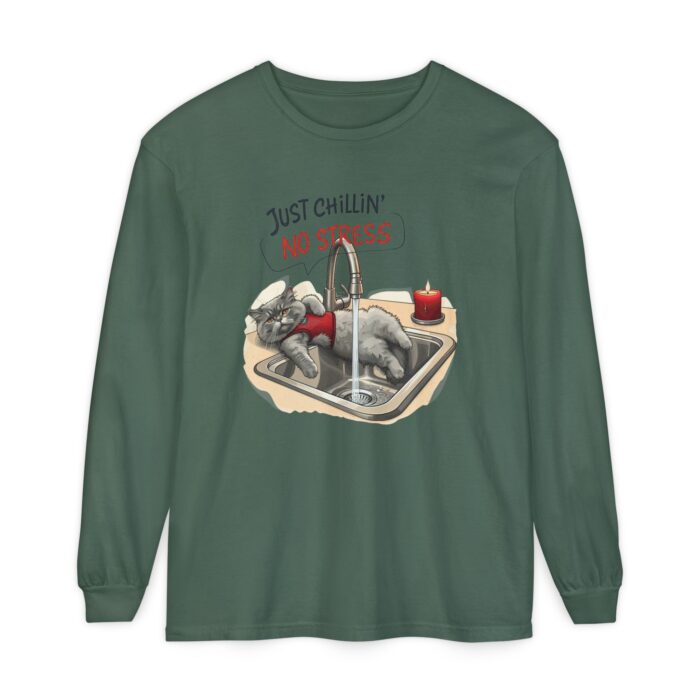 Just chillin' no stress Unisex Garment-dyed Long Sleeve T-Shirt - Image 25