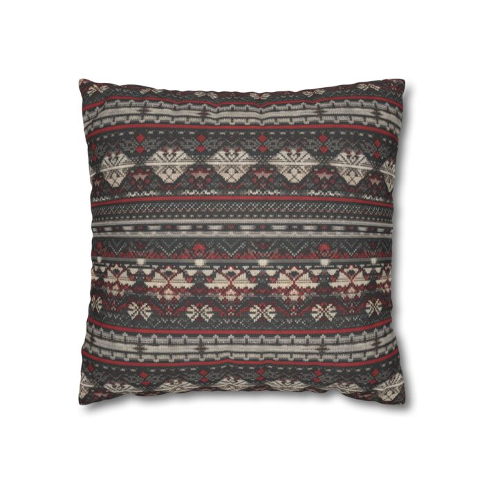 Nordic Knit Pattern Faux Suede Square Pillowcase - Image 5