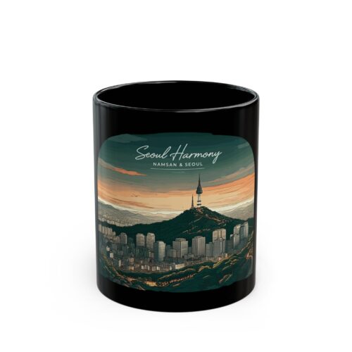 "meta_description": "Seoul Harmony Black Mug: Durable, BPA-free ceramic mug with high-quality print. Perfect for coffee lovers.",