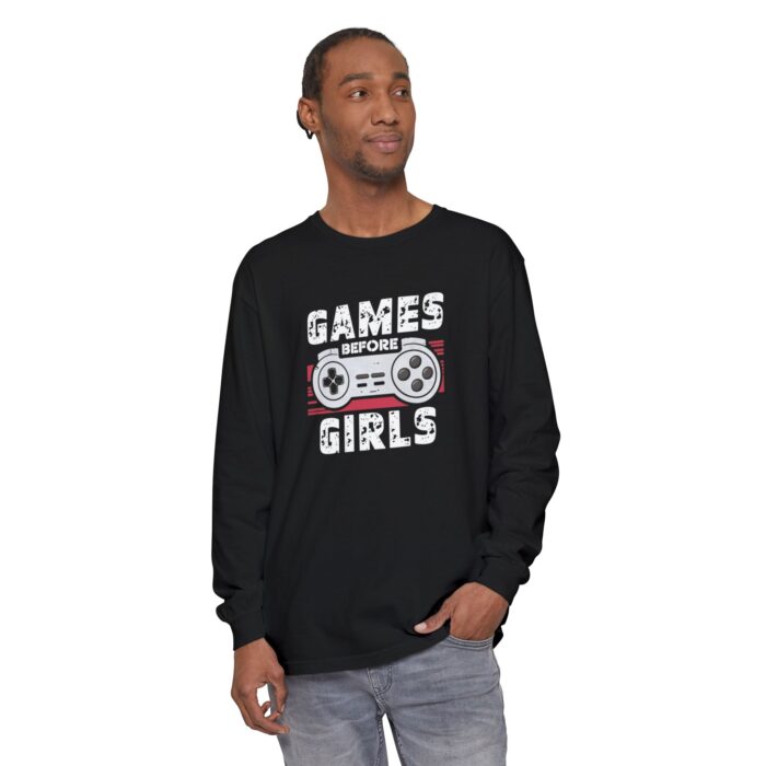 Games before girls Unisex Garment-dyed Long Sleeve T-Shirt - Image 11