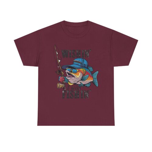 "meta_description": "Shop the 'Wishing I was Fishing' Unisex Heavy Cotton Tee for comfy, vibrant prints. Perfect for fishing lovers!",